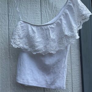 Old Navy White Asymmetrical Ruffled Sleeveless Blouse